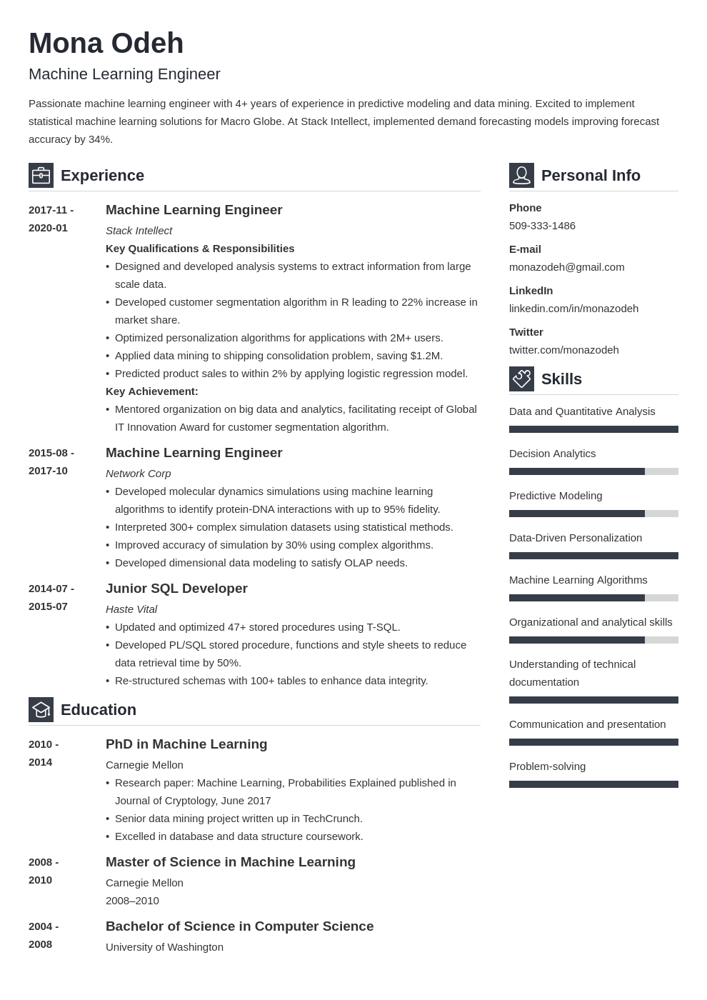 machine learning resume example template vibes