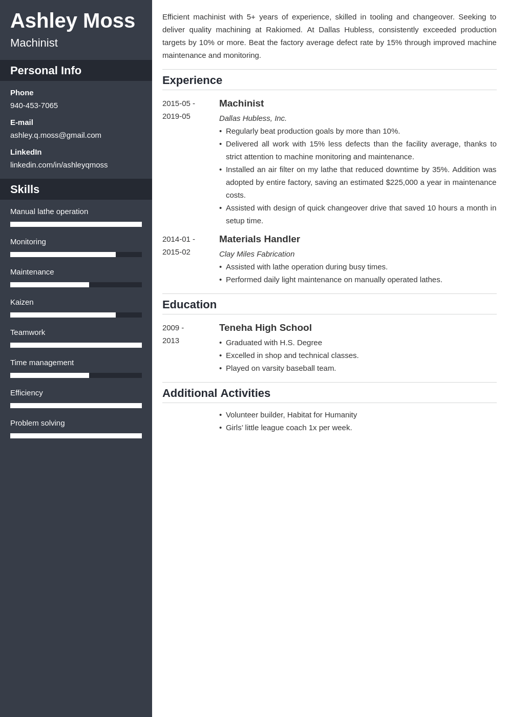 machinist resume example template cascade