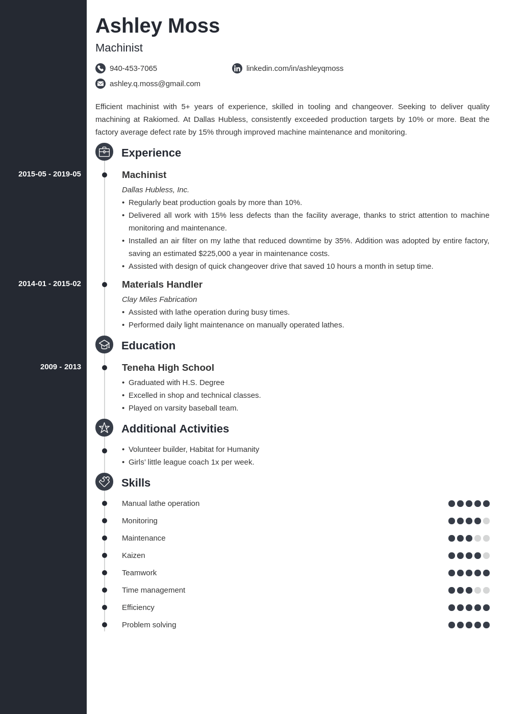 machinist resume example template concept