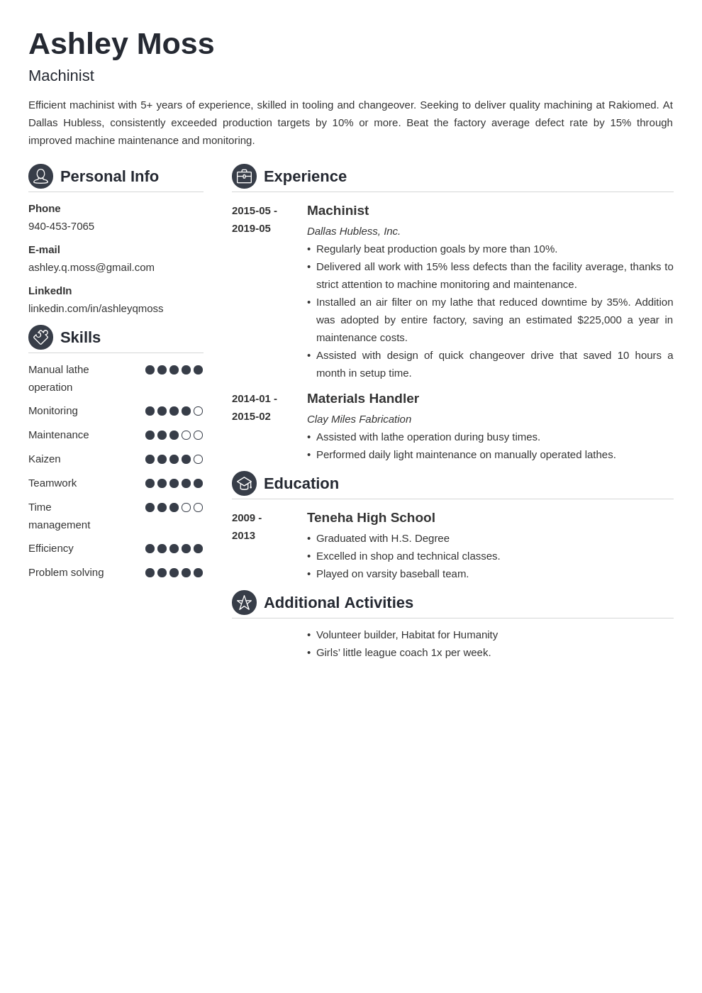 Machinist Resume: Sample Guide 20  Examples