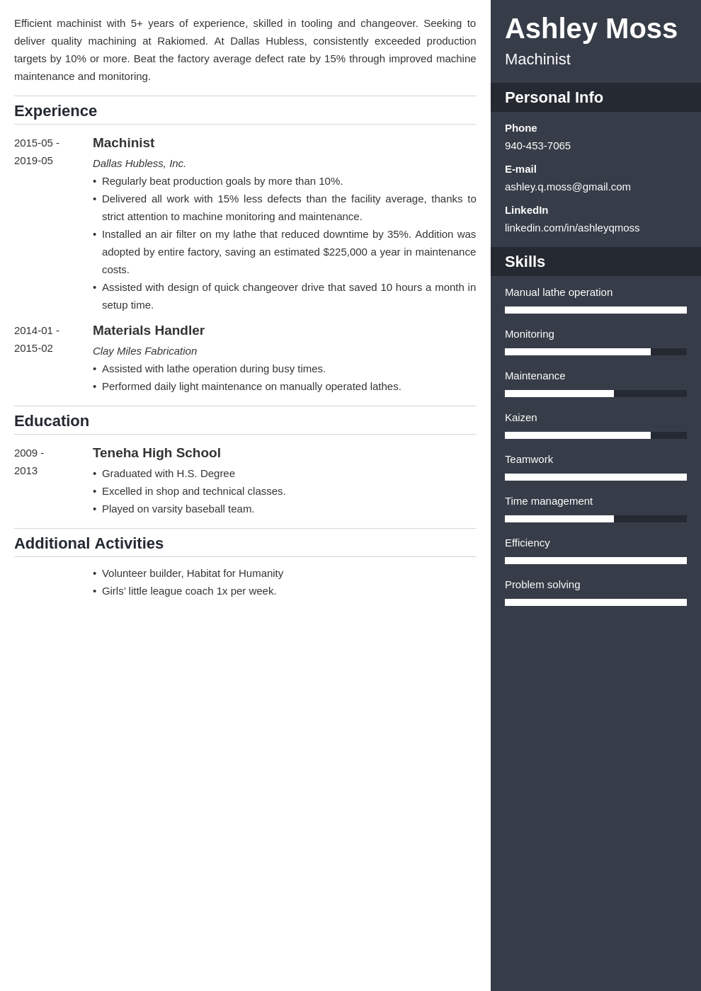 machinist resume example template enfold