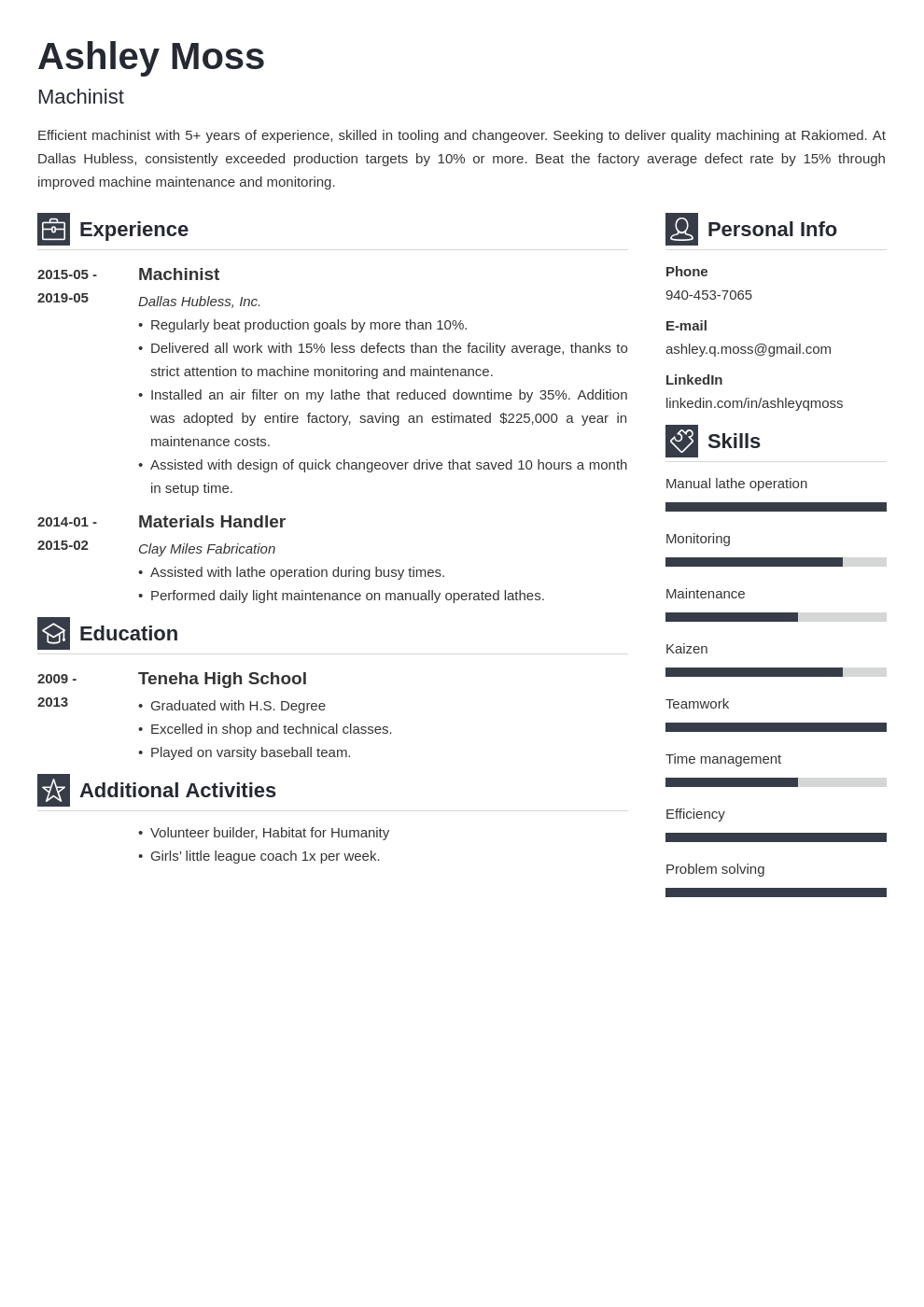 machinist resume example template vibes