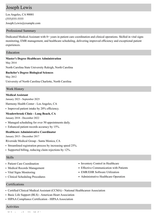 Career Story resume example