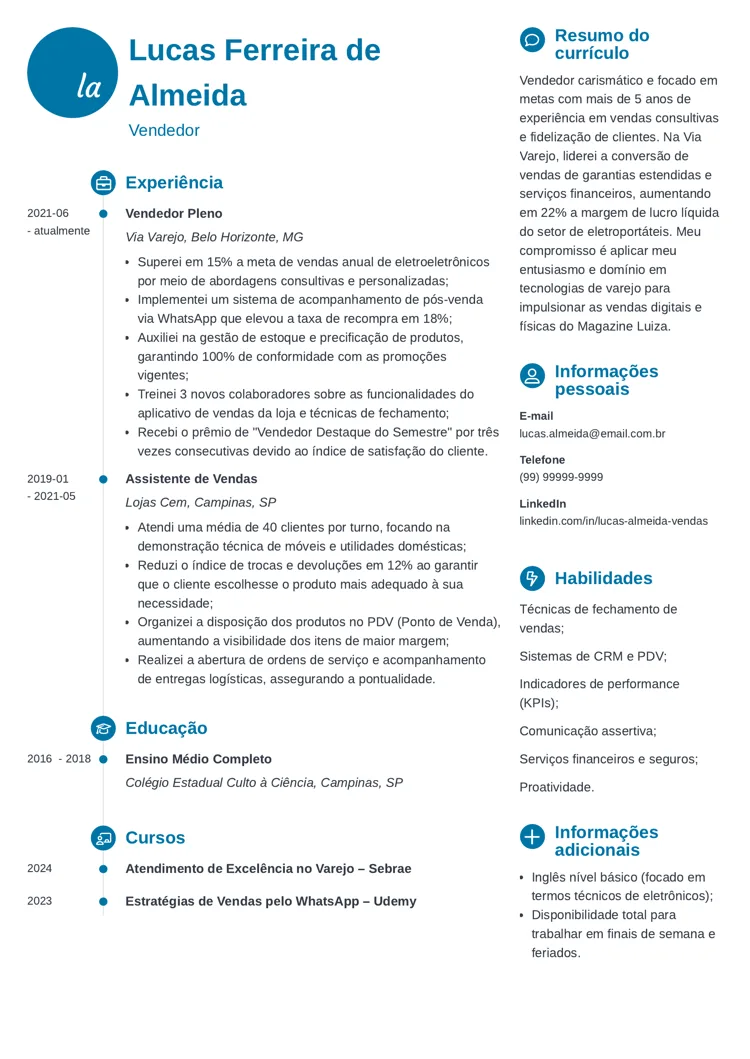 exemplo de currículo para Magazine Luiza