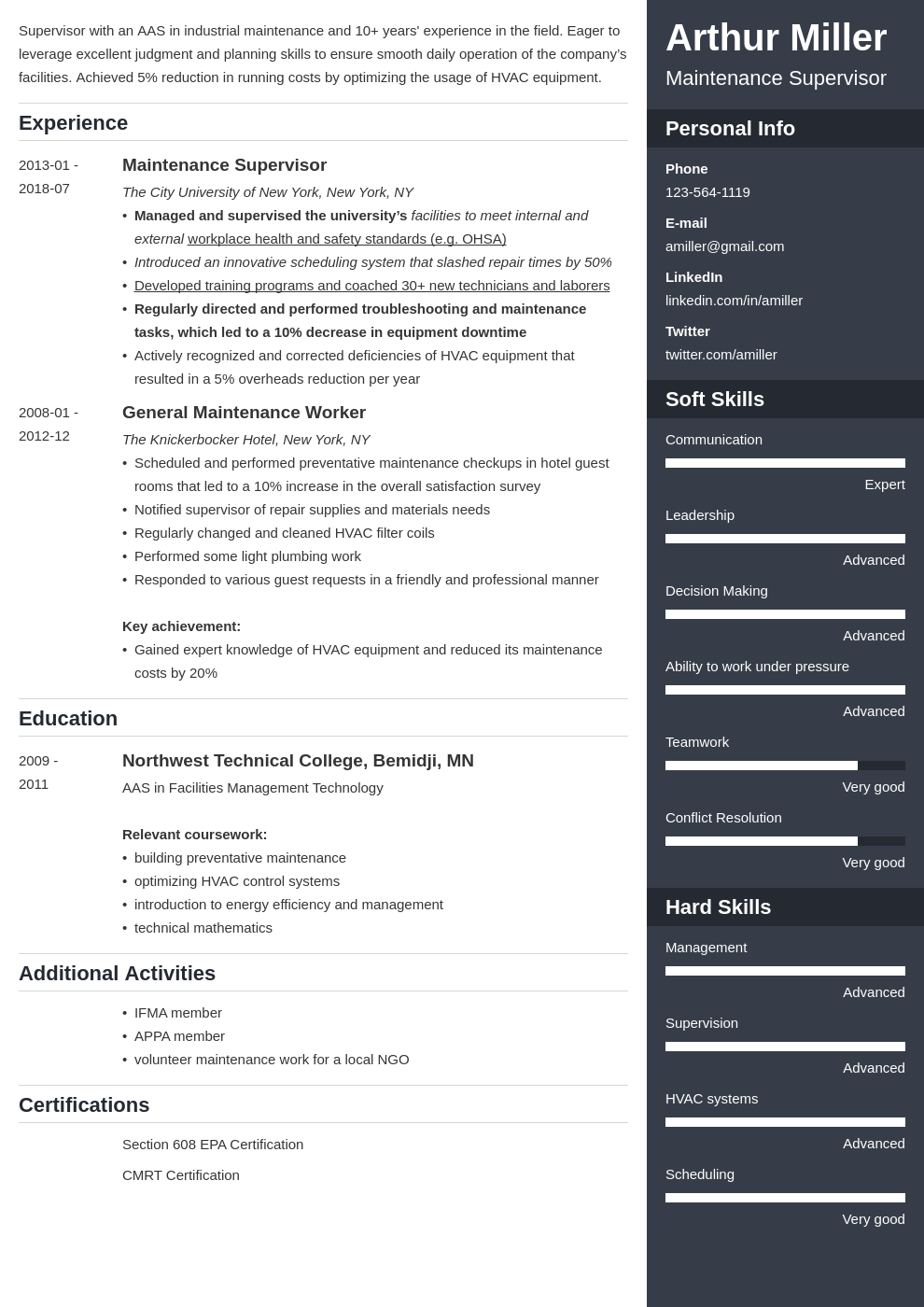 maintenance resume example template enfold
