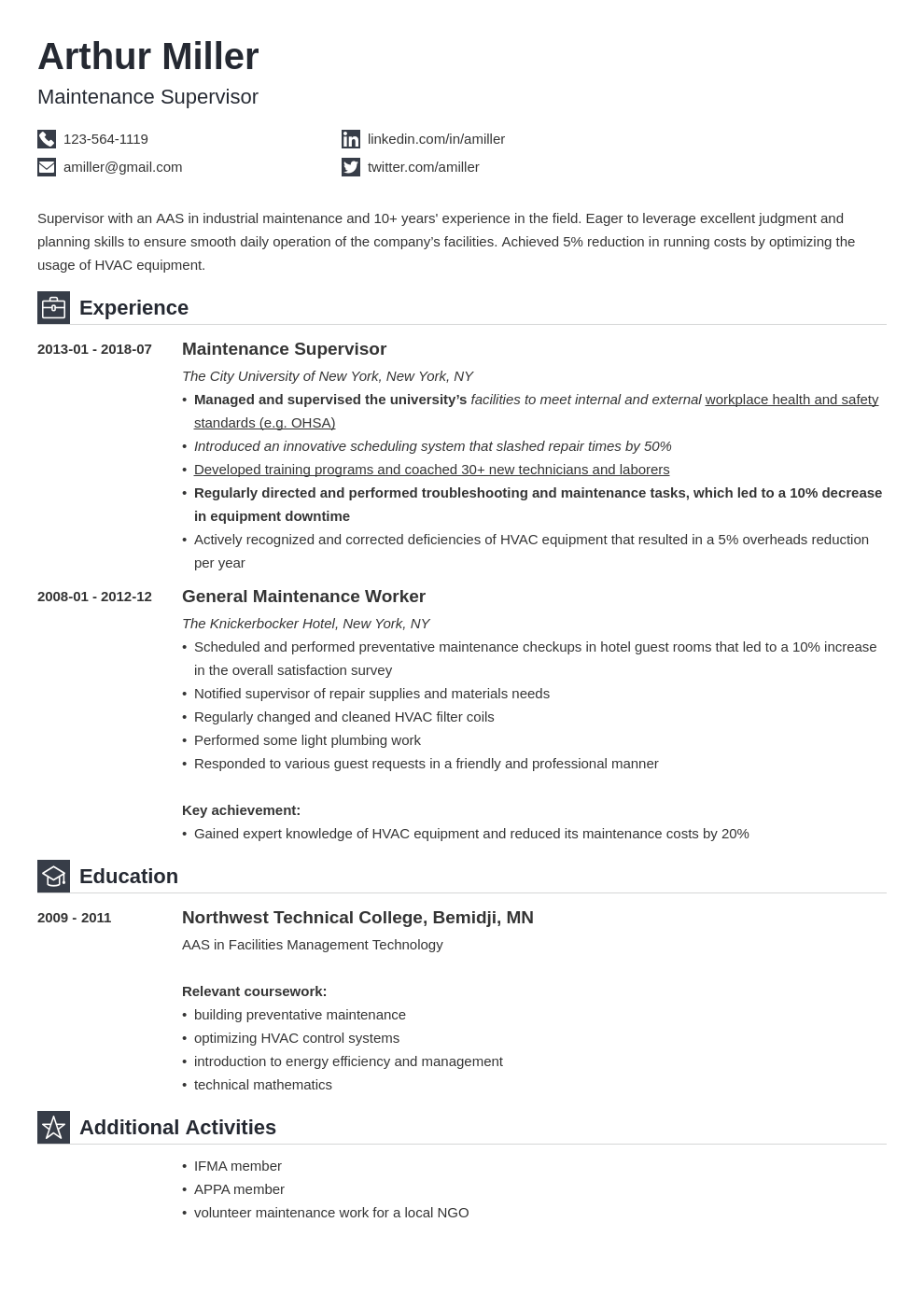 maintenance resume example template iconic