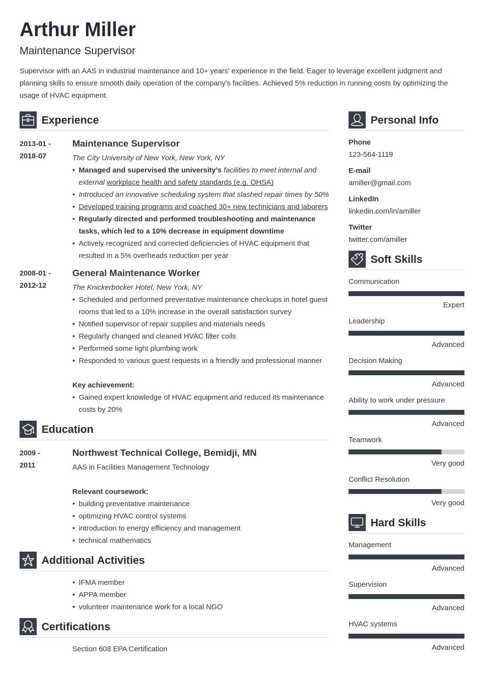 maintenance resume example template vibes