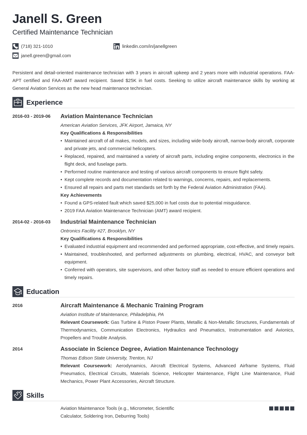 Maintenance Technician Resume Sample Key Objectives