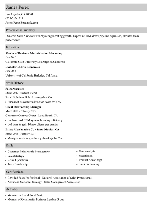 sample resume example