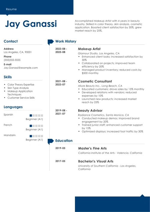 Makeup artist resume example