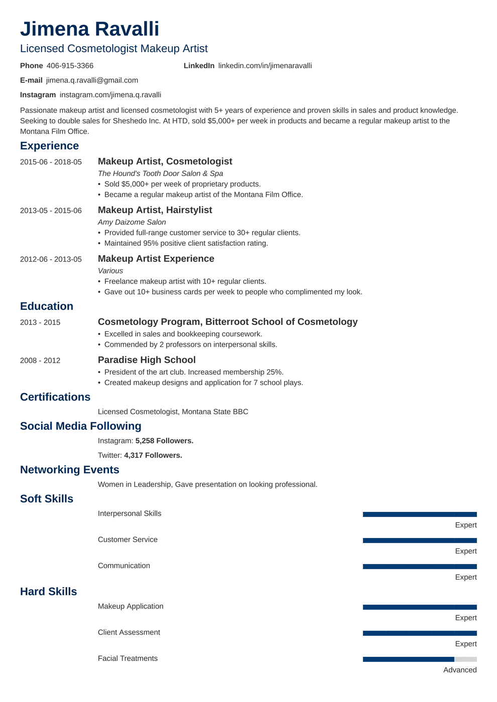 Makeup Artist Resume Sample for 2021 [Guide & Examples]