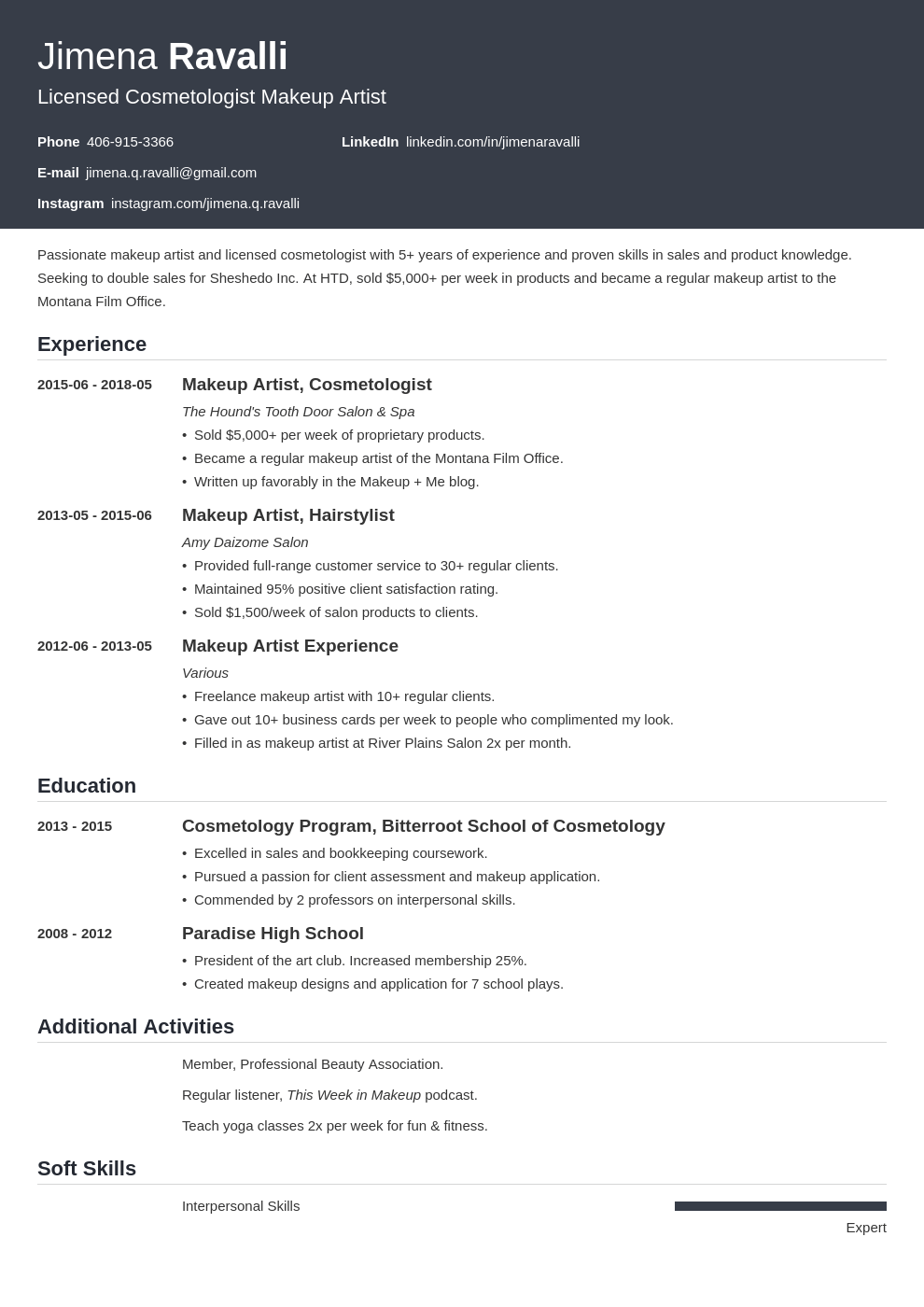 Makeup Artist Resume Sample for 2022 [Guide & Examples]