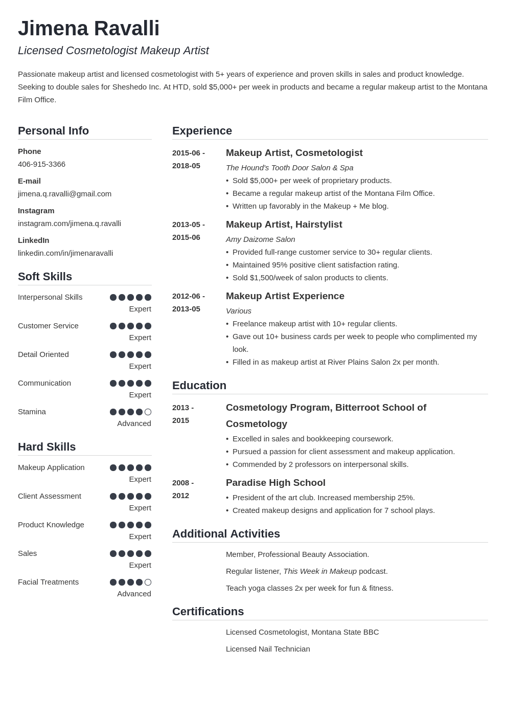 makeup artist resume example template simple