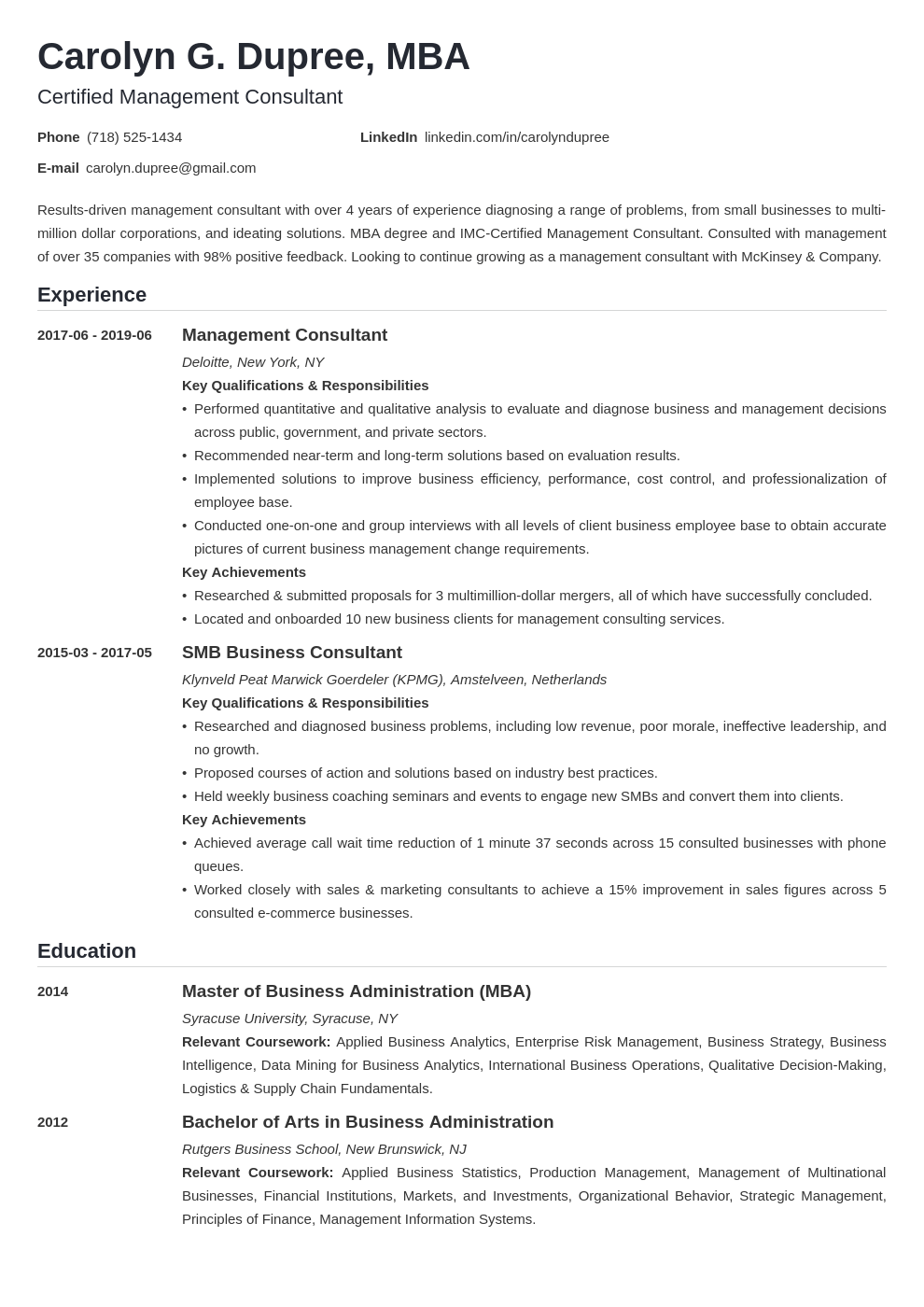 Management Consultant Cv Template Download