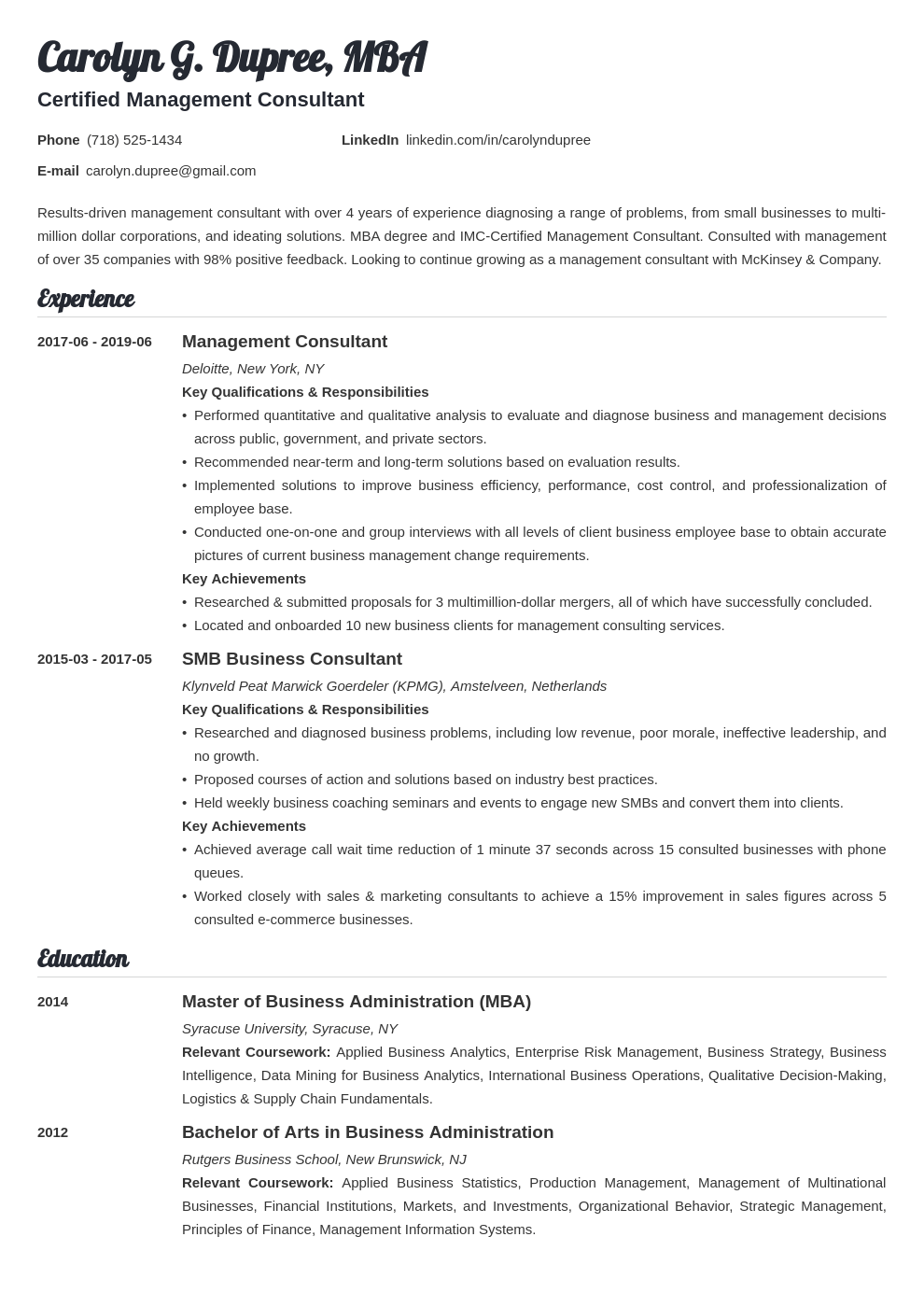 management consultant resume example template valera