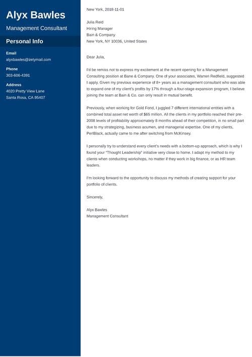 management consulting cover letter example