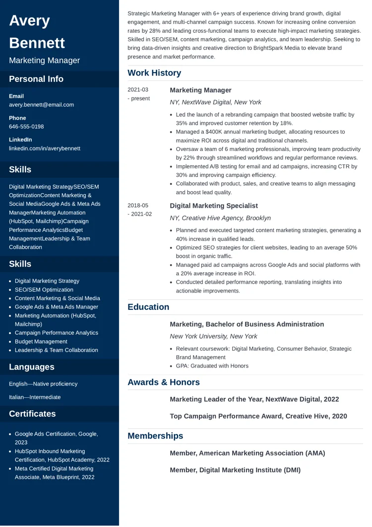 Manager Resume Example