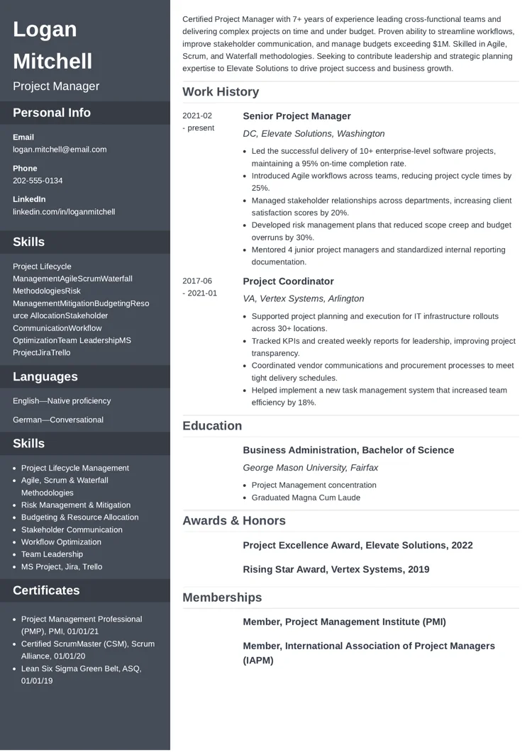 Project Manager Resume Example by zety