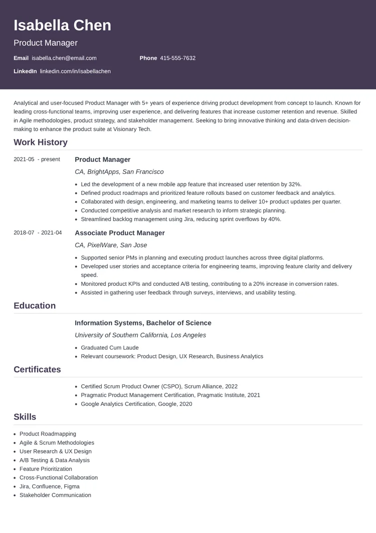 Product Manager Resume Example by zety