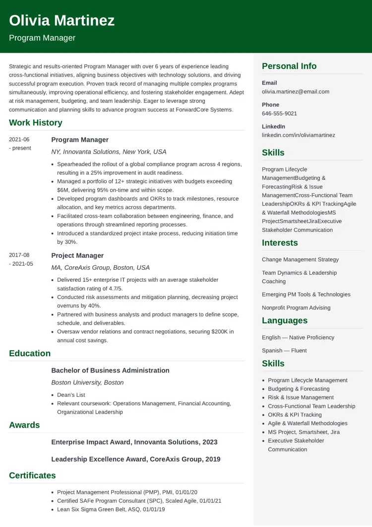 Program Manager Resume Example by zety