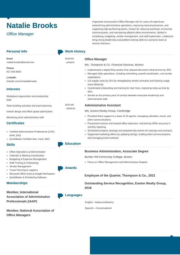 Office Manager Resume Example by zety