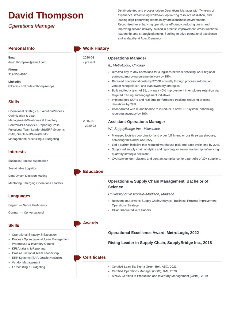 Operations Manager Resume Example by zety