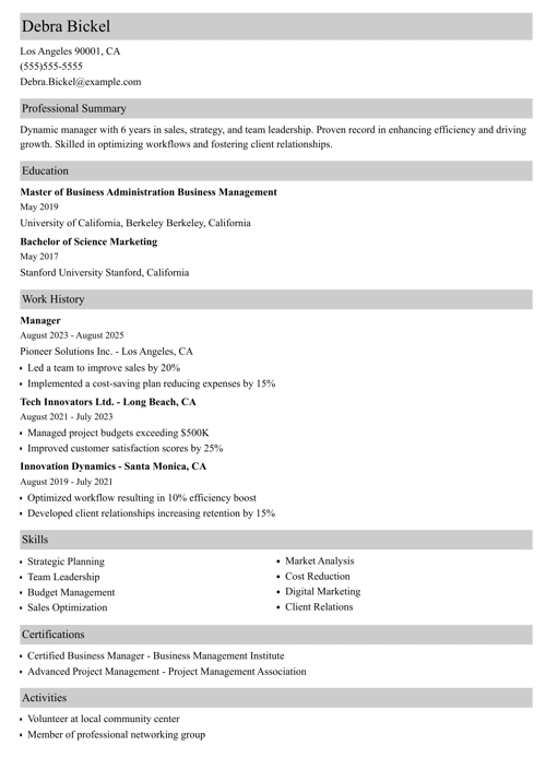 manager resume templates