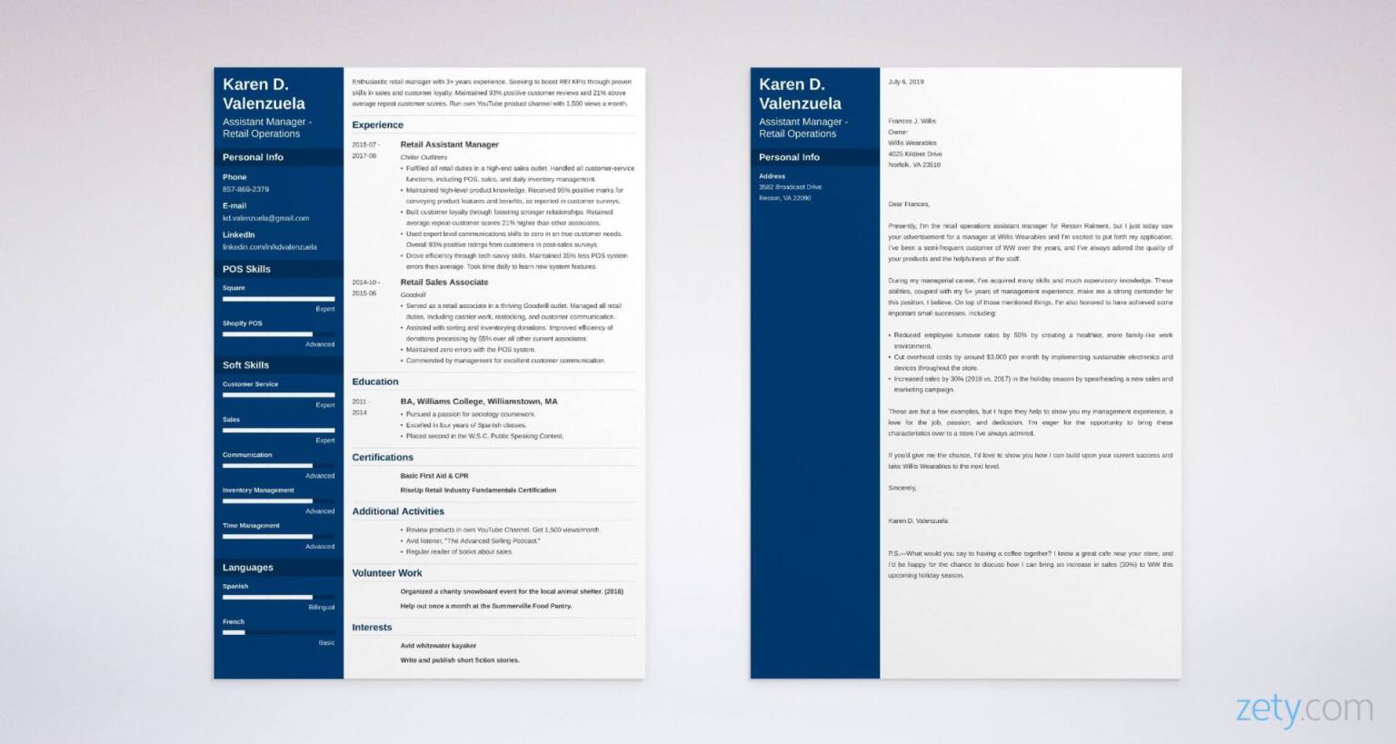 manager resume and cover letter set