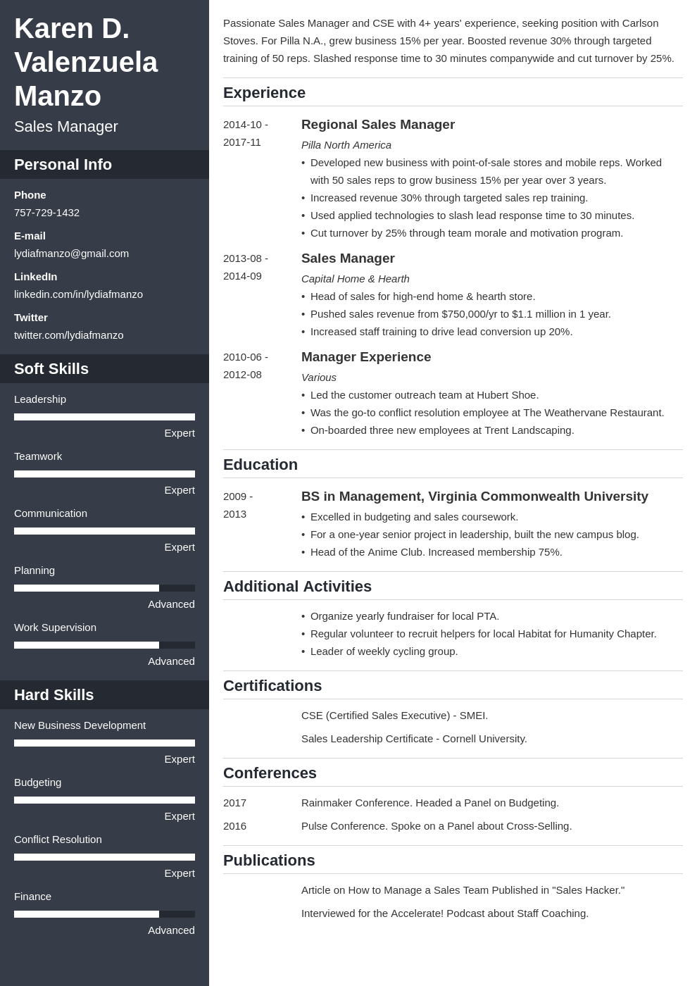 manager resume example template cascade