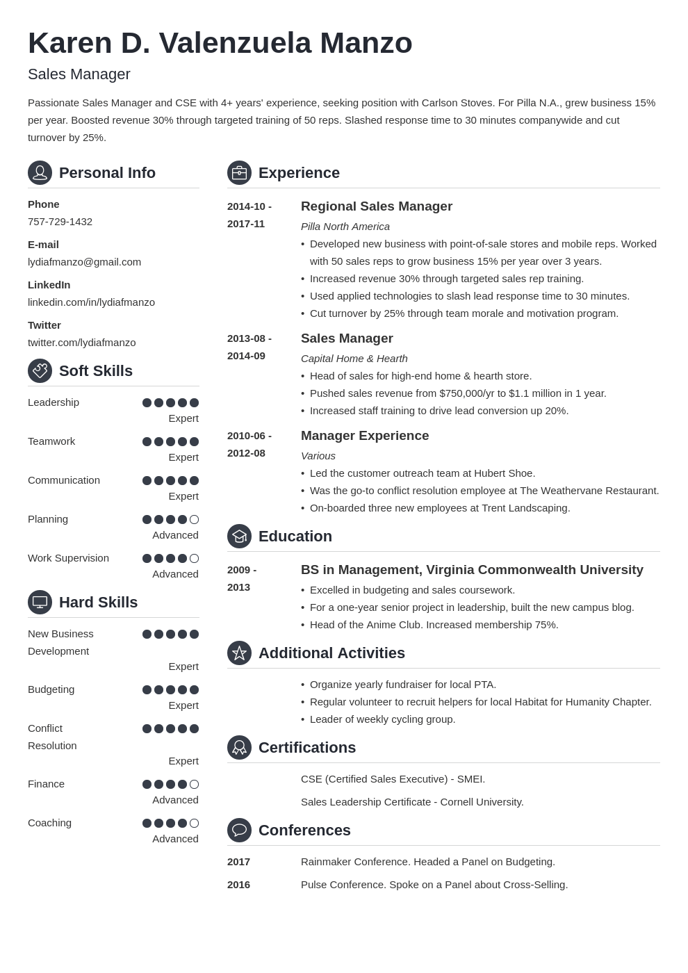 manager resume example template crisp