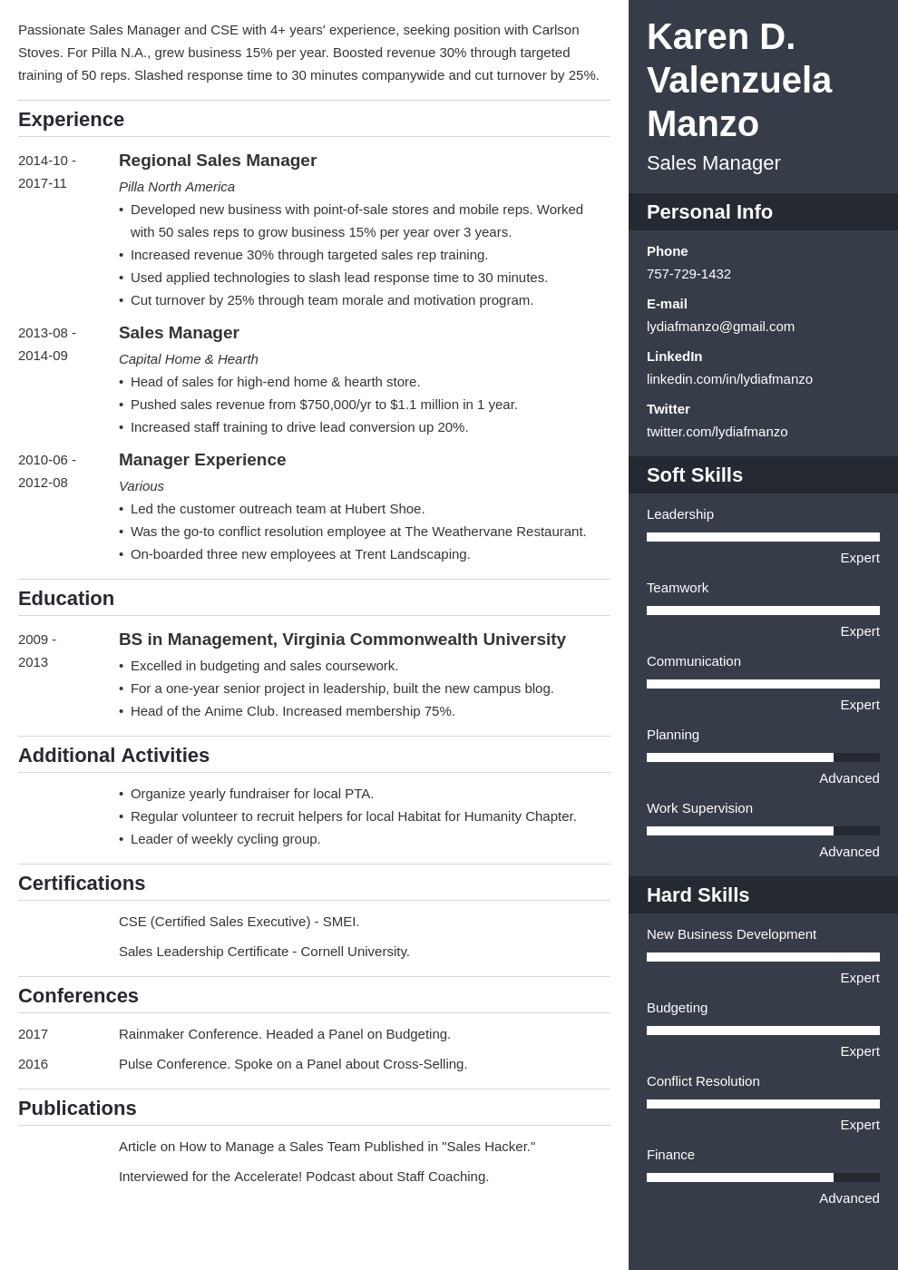 manager resume example template enfold