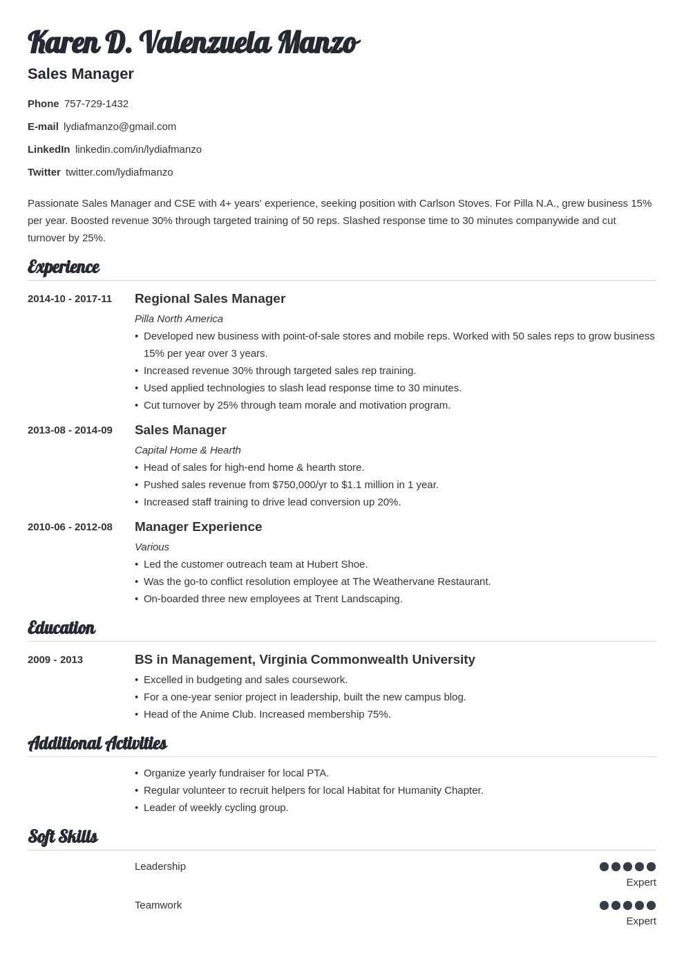 manager resume example template valera