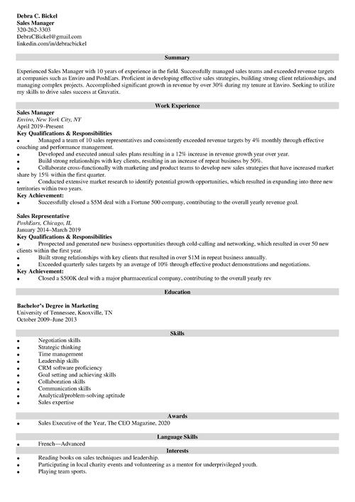 Manager Resume Sample