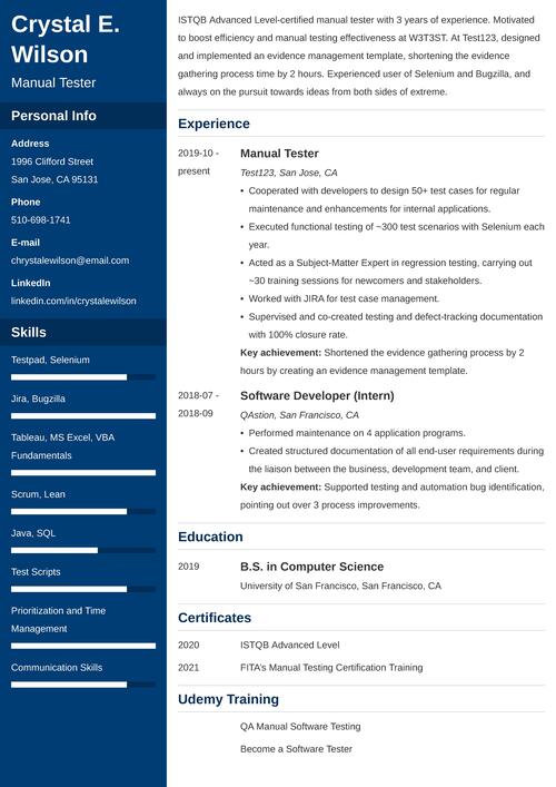 Manual Tester Resume Sample For 2024 Various Levels 
