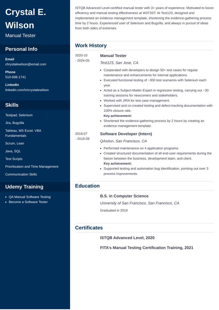 Manual tester resume template - Cascade