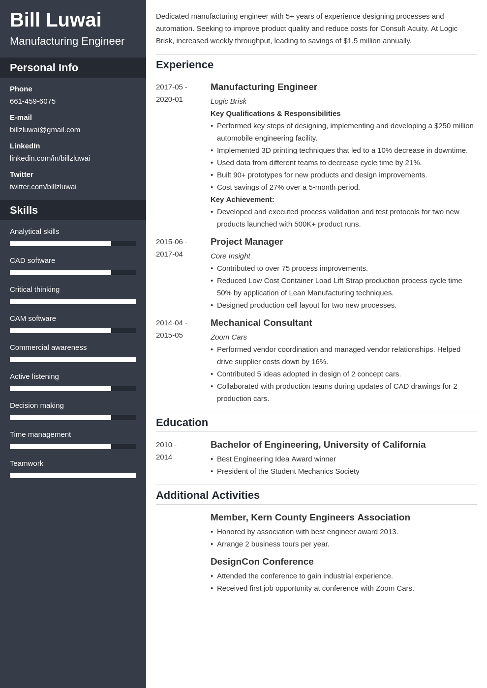 manufacturing engineer resume example template cascade
