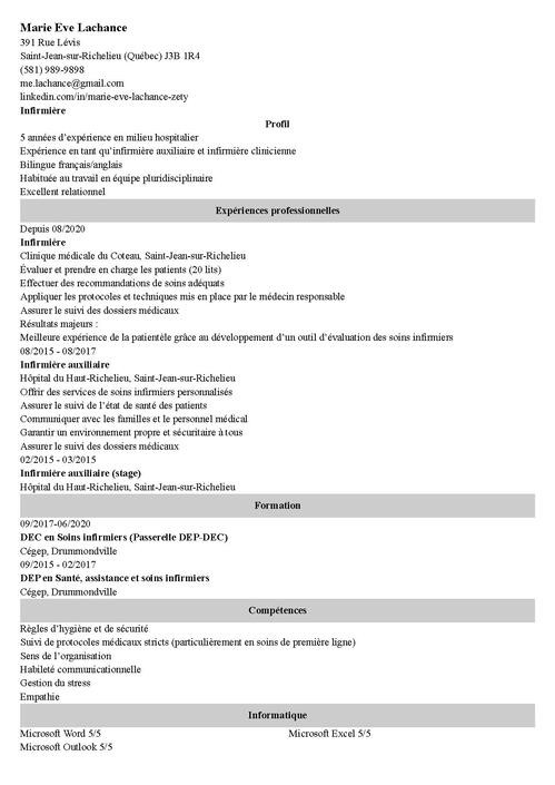 Exemple de CV infirmière