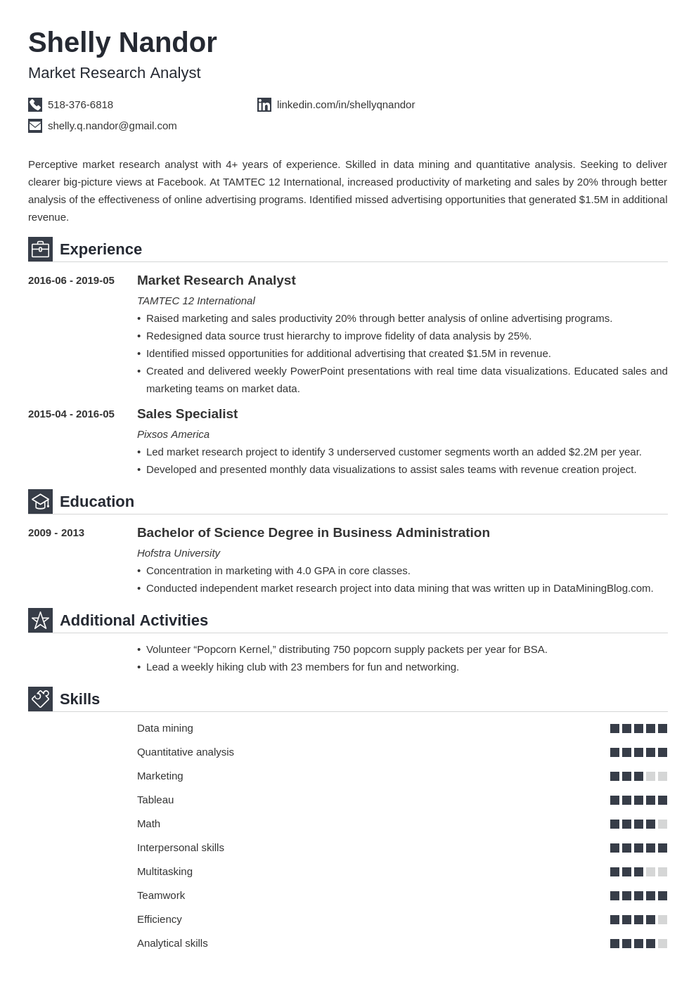 market research resume example template iconic