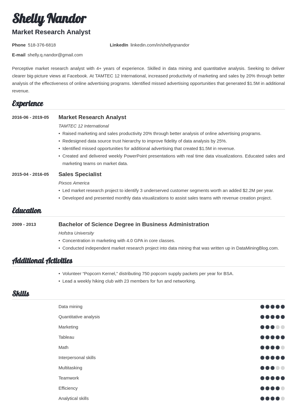 market research resume example template valera