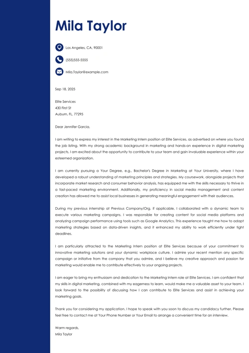 Marketing Intern Cover Letter: Writing Guide + Examples