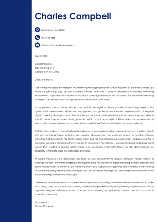 sample cover letter example