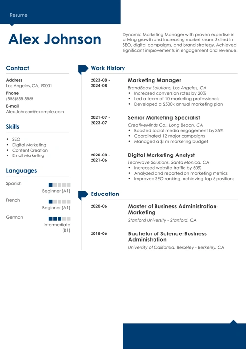 Marketing Manager Resume Example