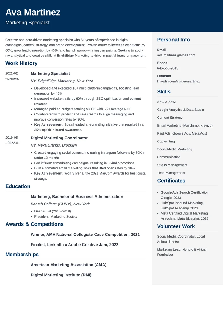 Marketing Resume Example