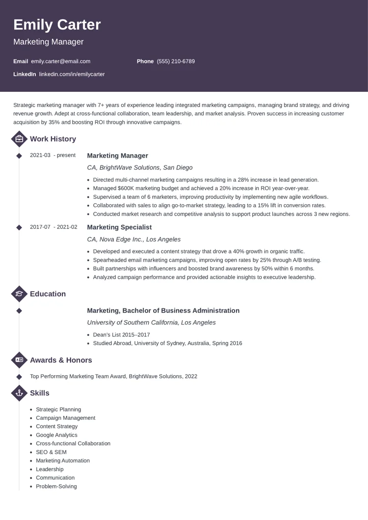 marketing manager resume example by zety