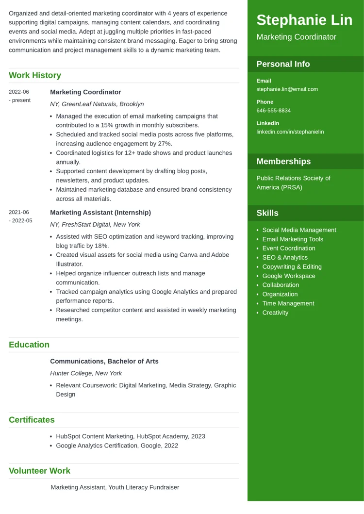 Marketing Coordinator resume example by zety