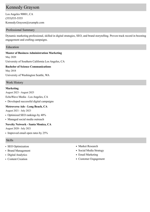 marketing resume templates