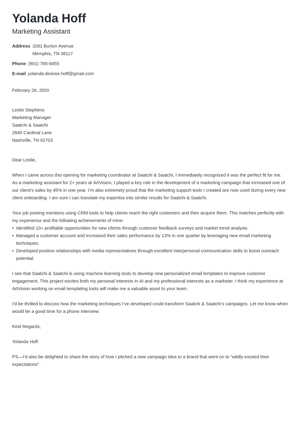 Marketing Coordinator Cover Letter Sample Writing Guide