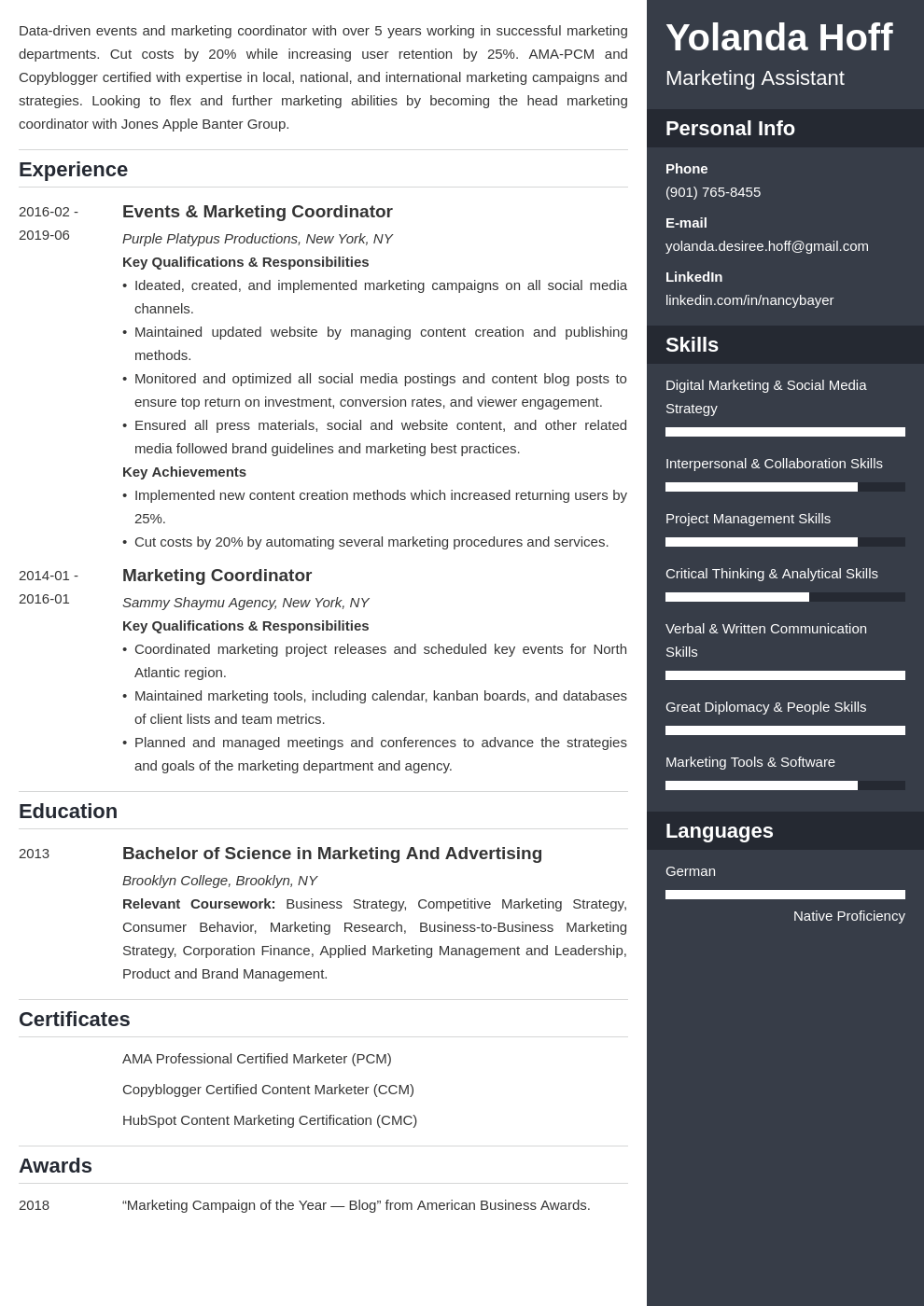 marketing coordinator resume example template enfold