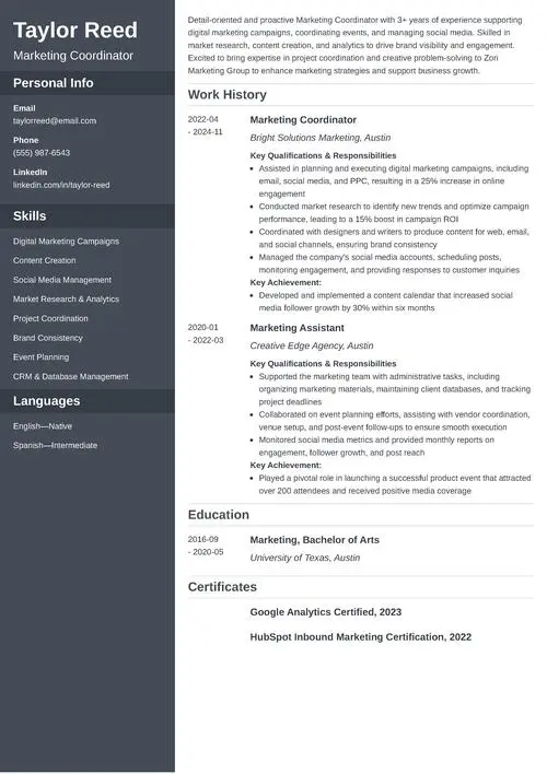 Marketing Coordinator Resume Sample