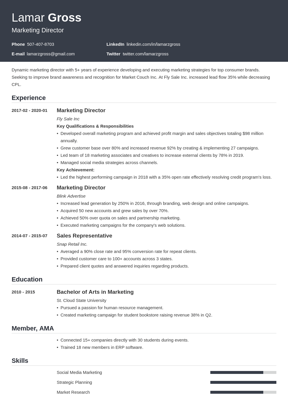 marketing director resume example template influx